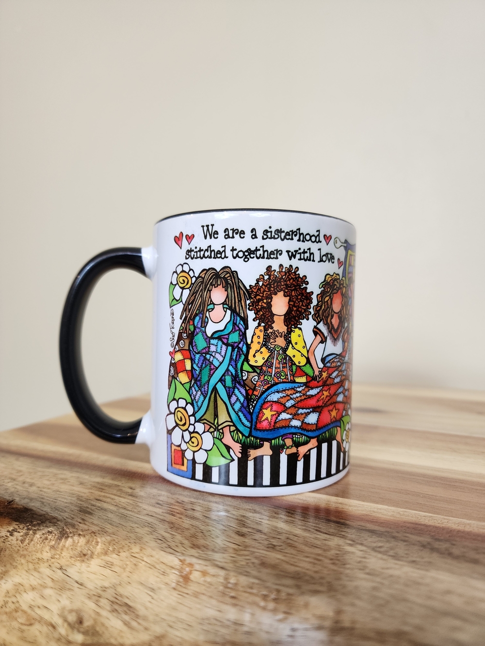 The Quilted Sisterhood Ceramic Coffee Mug by Suzy Toronto Whimsical Folk Art